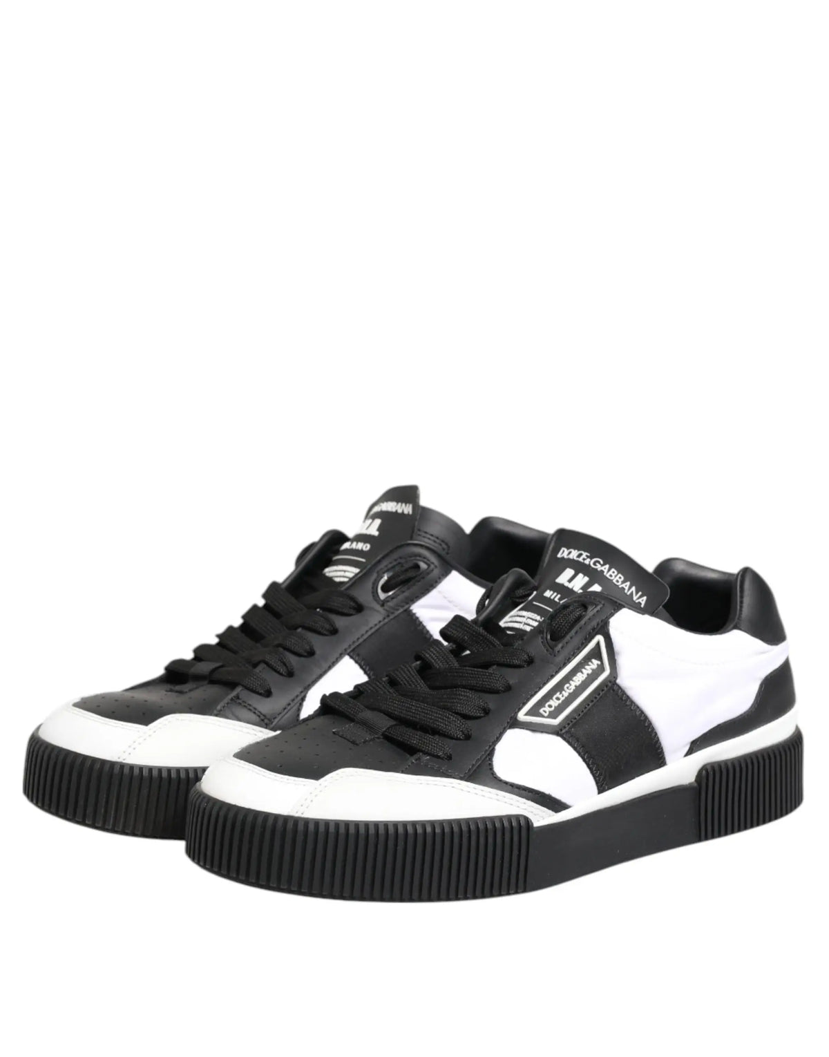 Baskets basses dolce gabbana miami en cuir noir et blanc avec un design audacieux contrasté