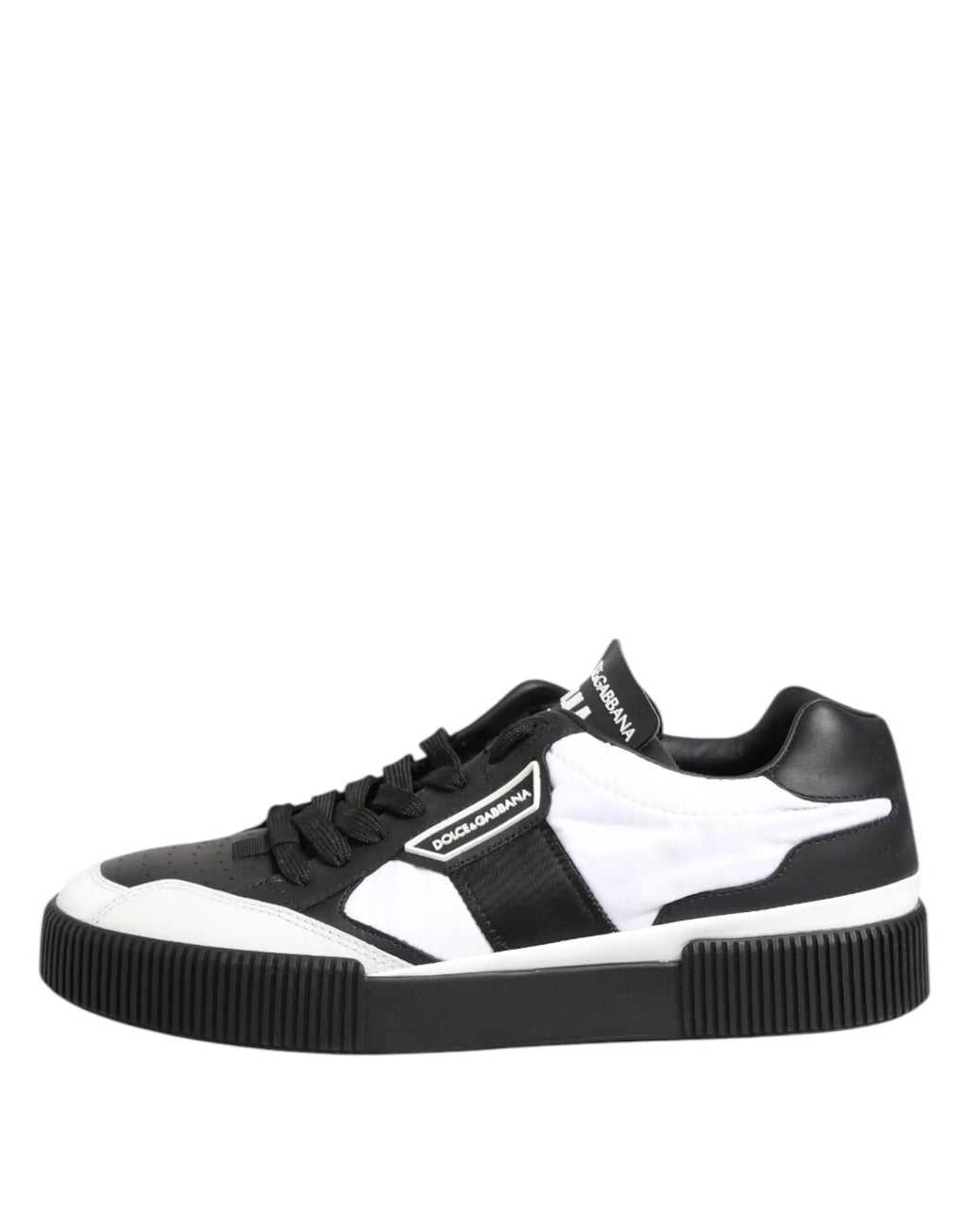 Dolce & gabbana basket basse miami en cuir noir et blanc avec semelle épaisse en caoutchouc