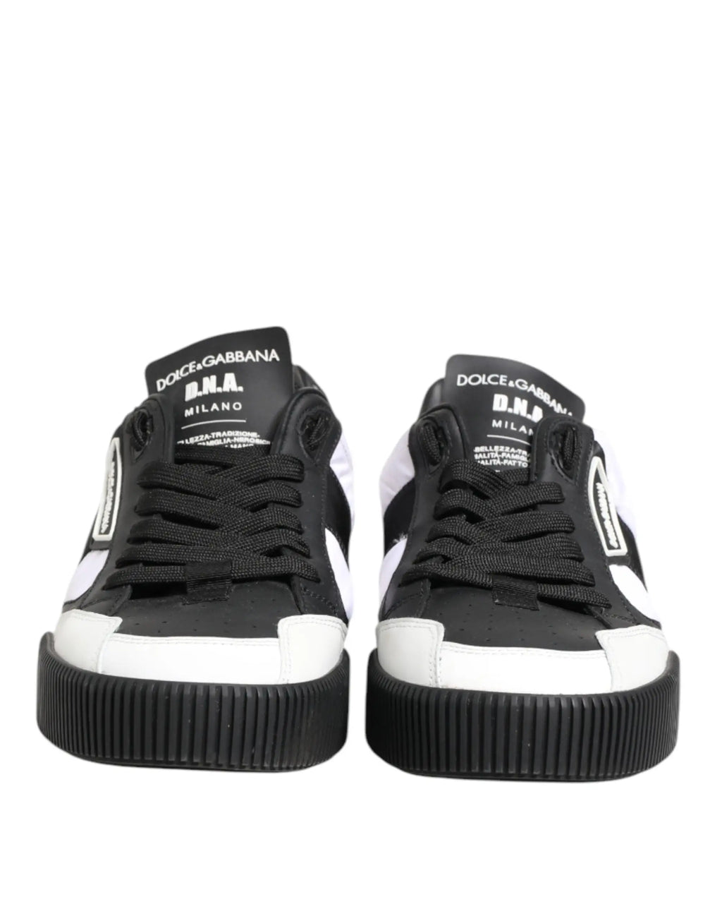 Sneakers dolce & gabbana miami noir et blanc en cuir avec panneaux contrastés et semelles en caoutchouc côtelé