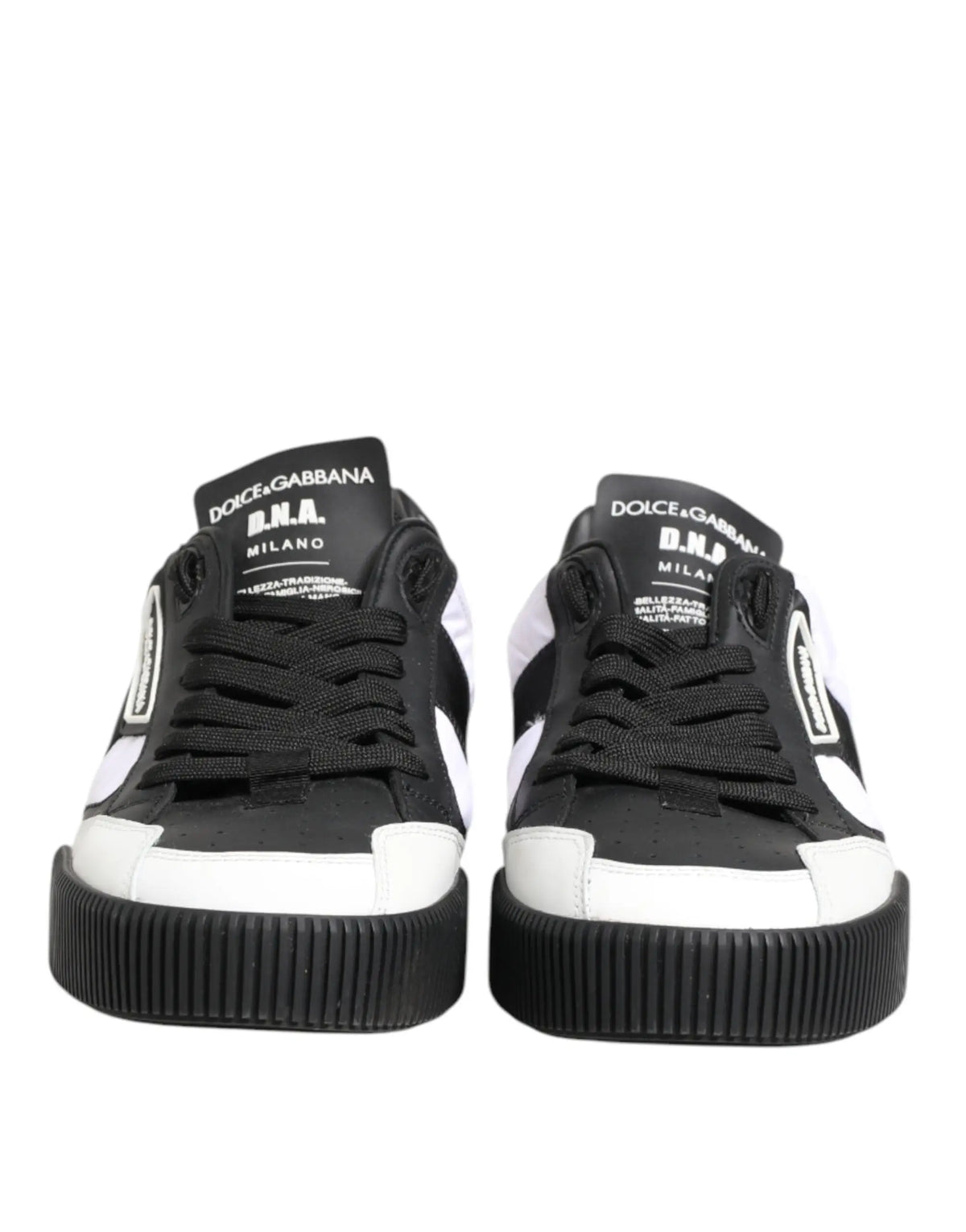 Sneakers dolce & gabbana miami noir et blanc en cuir avec panneaux contrastés et semelles en caoutchouc côtelé