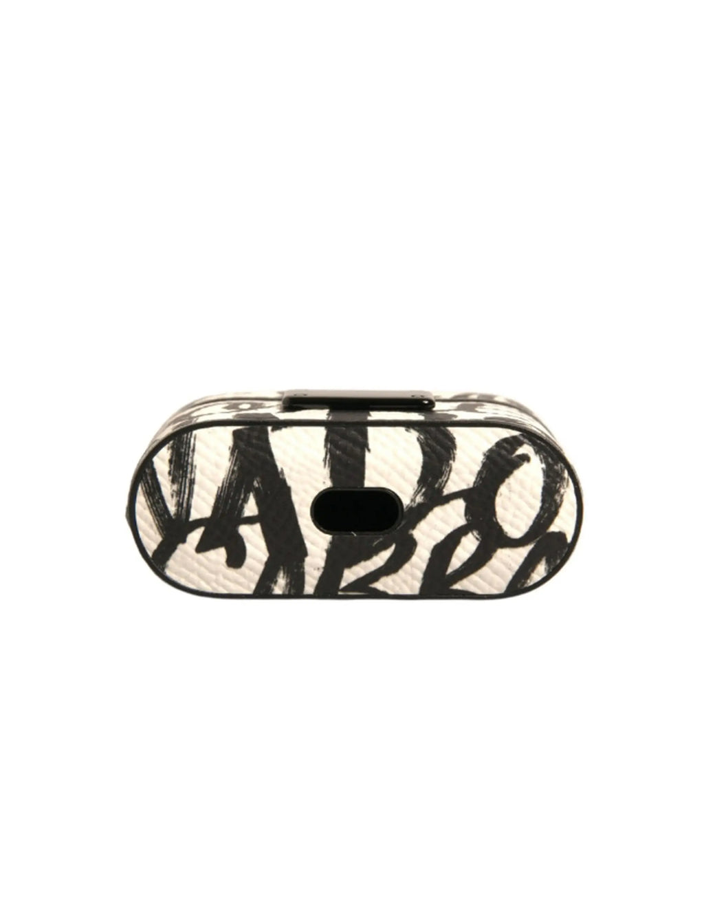 Étui airpods dolce & gabbana en cuir noir et blanc avec logo en relief style graffiti vabo texturé oval