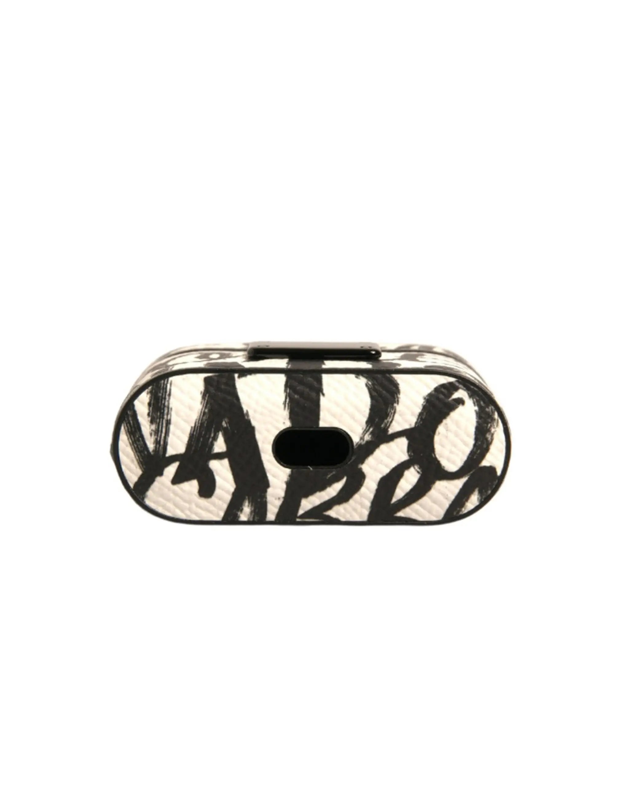 Étui airpods dolce & gabbana en cuir noir et blanc avec logo en relief style graffiti vabo texturé oval