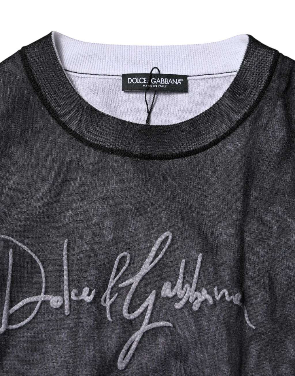 Dolce gabbana sweat noir avec logo gris brodé et doublure blanche intérieure en maille confortable