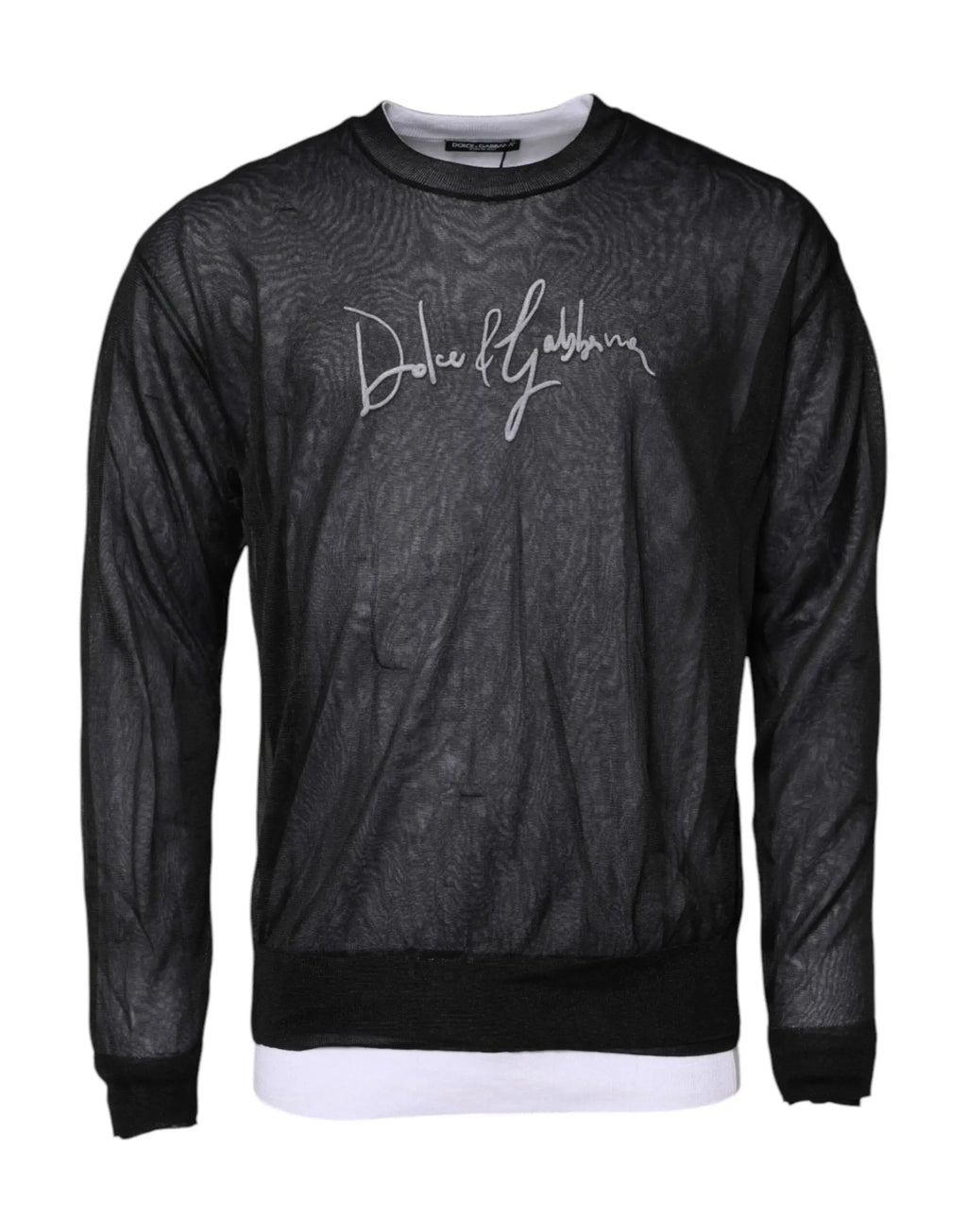 Veste bomber noire transparente avec motif texturé subtil dans le pull tricoté dolce & gabbana noir blanc logo