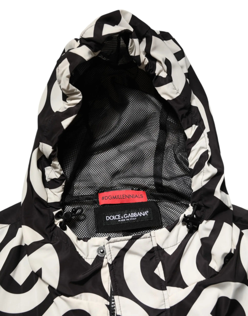 Veste à capuche dolce & gabbana noire et blanche avec motif logo tourbillonnant audacieux pour homme