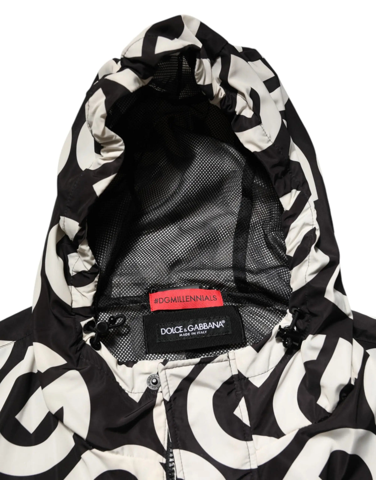 Veste à capuche dolce & gabbana noire et blanche avec motif logo tourbillonnant audacieux pour homme