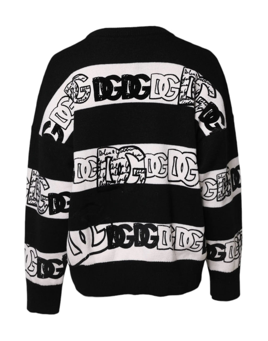 Sweatshirt dolce & gabbana noir blanc en laine avec rayures et logos dc comics stylisés au dos