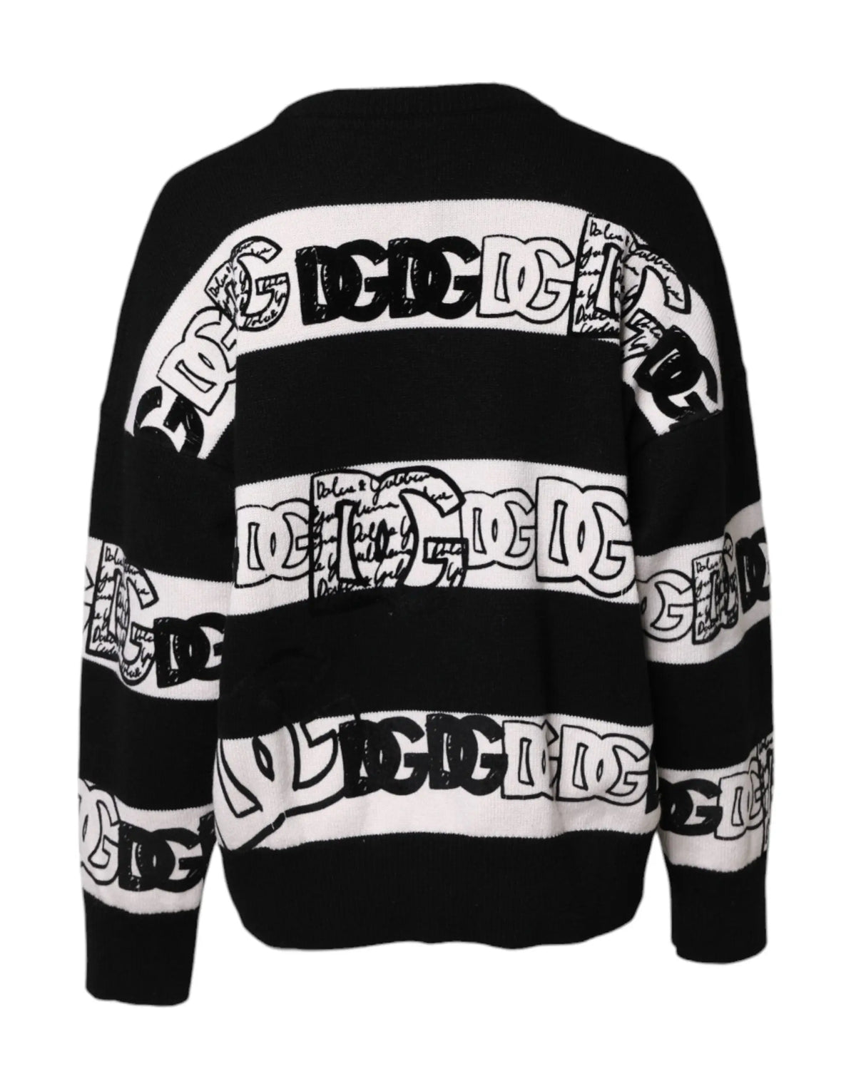 Sweatshirt dolce & gabbana noir blanc en laine avec rayures et logos dc comics stylisés au dos