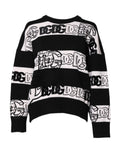 Pull over en laine dolce & gabbana noir et blanc à rayures avec logo dg stylisé en motif répétitif sur corps et manches
