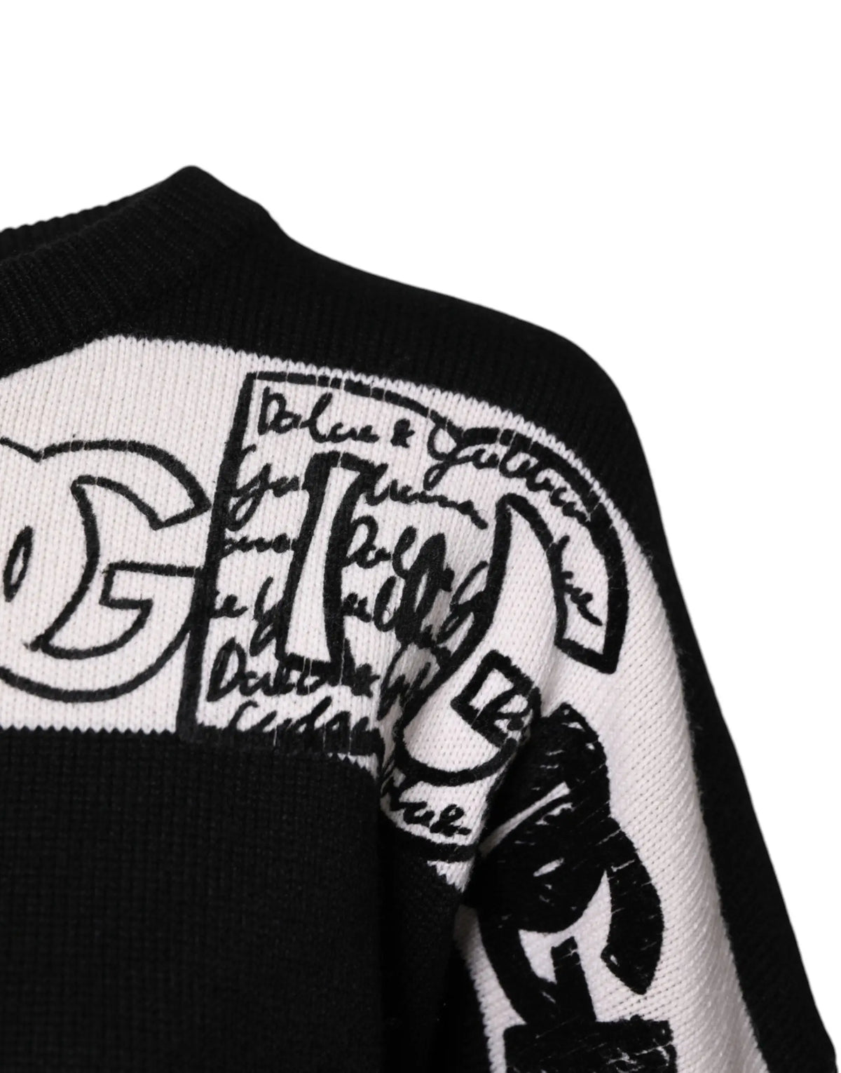 Pull à col roulé en laine noir et blanc dolce & gabbana avec logo graphique audacieux sur l épaule