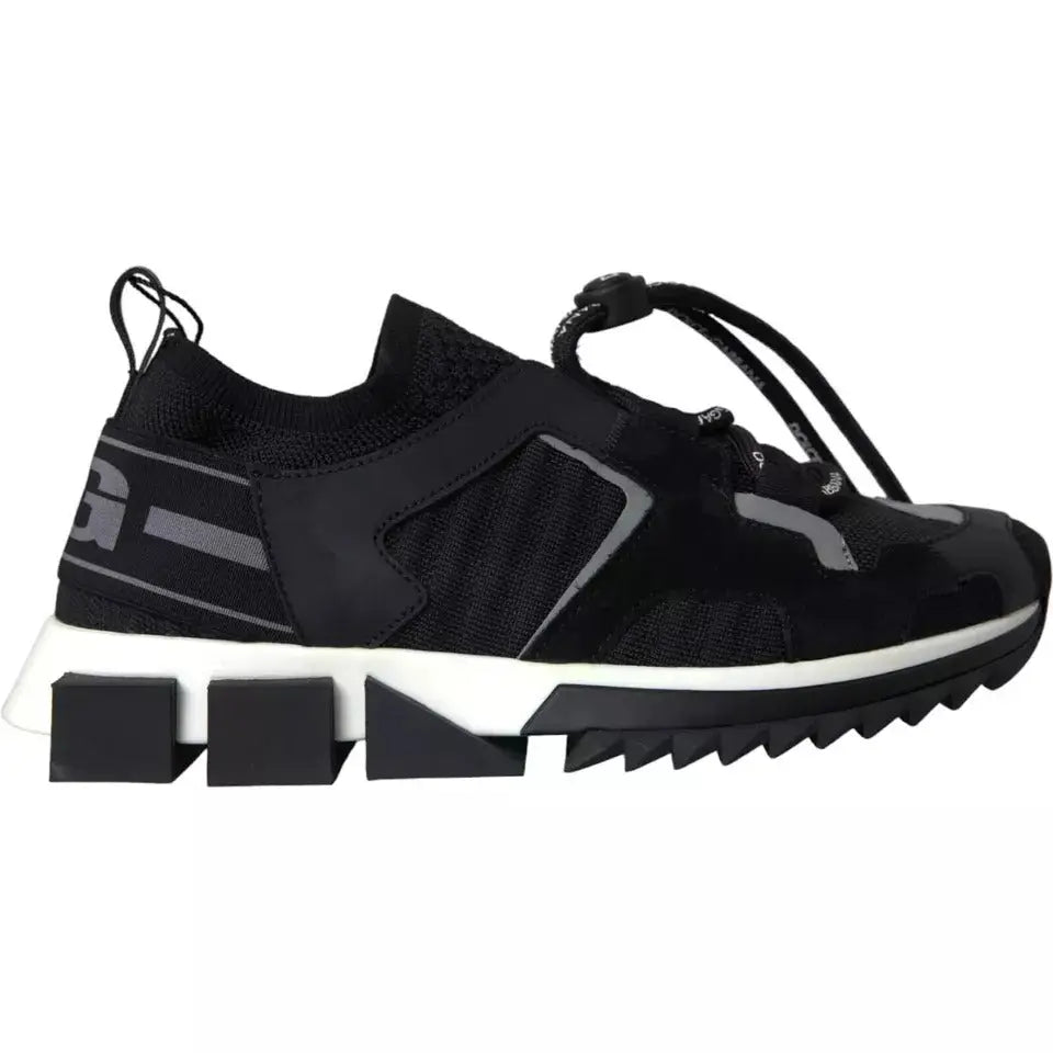 Baskets dolce & gabbana sorrento homme noires avec dessus en mesh et suède, détails géométriques gris, semelle blanche épaisse
