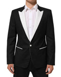 Veste de costume dolce & gabbana martini noire avec revers et bordure en satin blanc pour homme