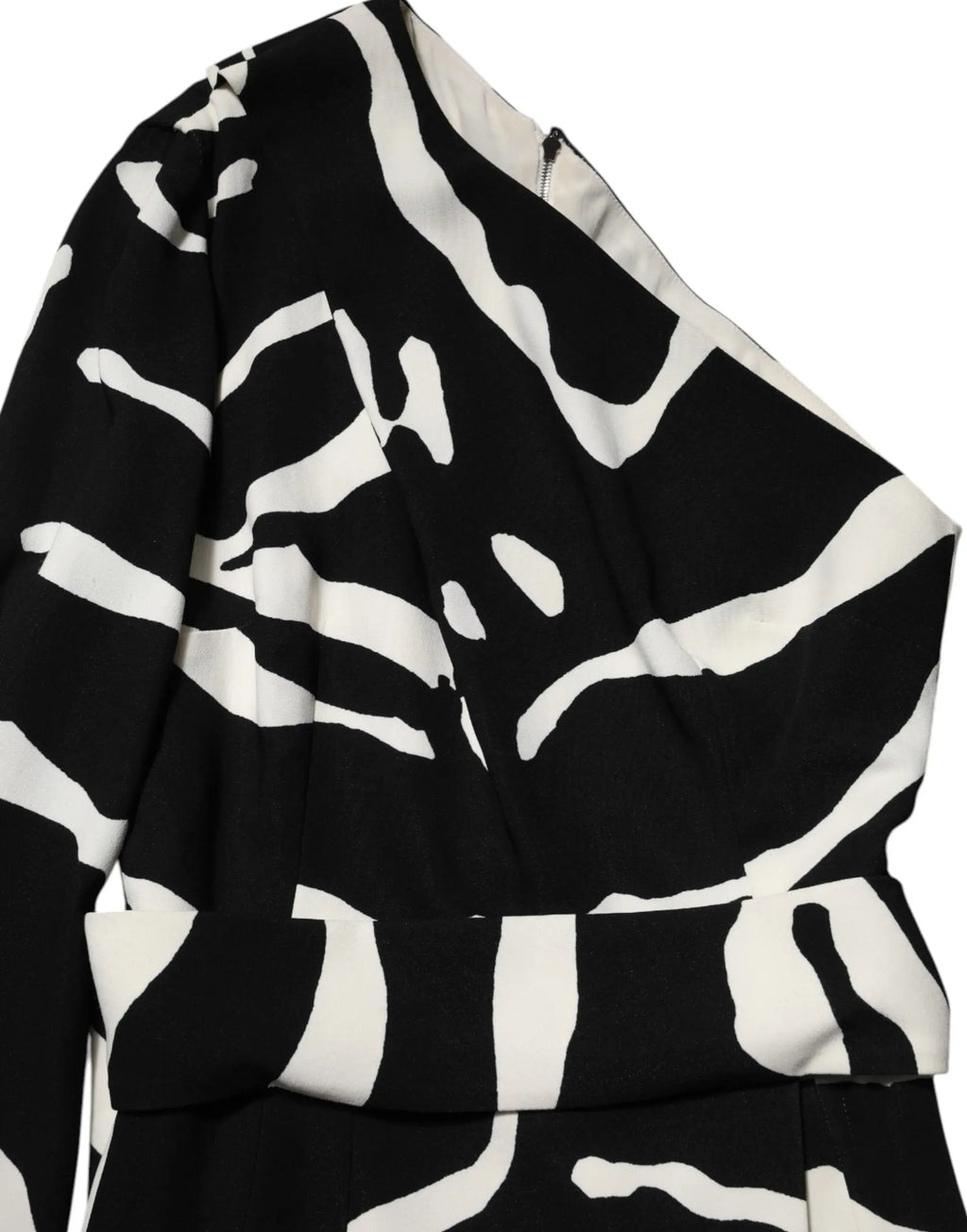 Robe mini dolce & gabbana en noir et blanc avec motif abstrait, une épaule et fente haute