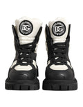 Bottes courtes noires et blanches dolce gabbana à lacets rembourrées avec semelle épaisse et détails matelassés