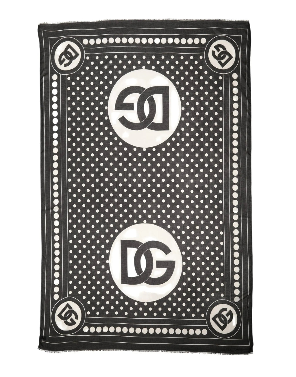 Écharpe dolce & gabbana noire à pois blancs avec logos dg en cercles foulard 188cm x 116cm en tissu léger