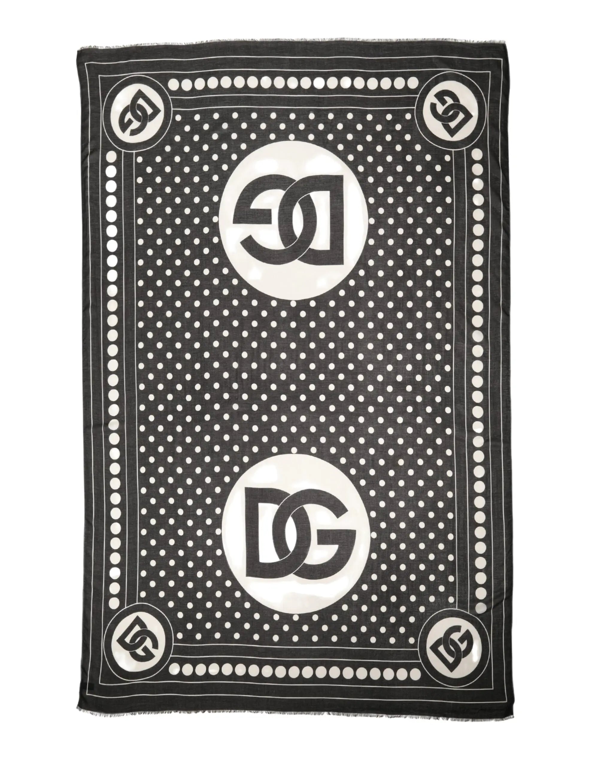 Écharpe dolce & gabbana noire à pois blancs avec logos dg en cercles foulard 188cm x 116cm en tissu léger