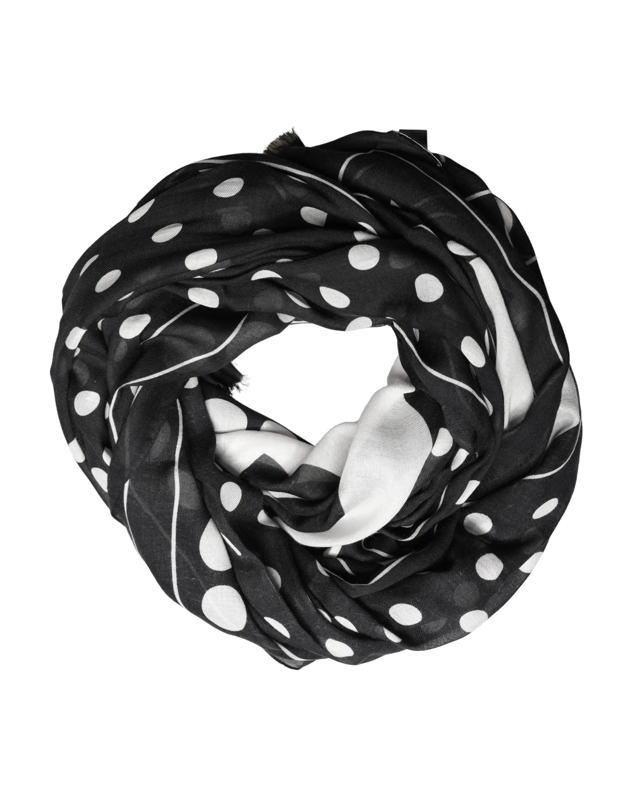 Écharpe stole dolce & gabbana noire et blanche à pois en tissu léger et fluide 188cm x 116cm