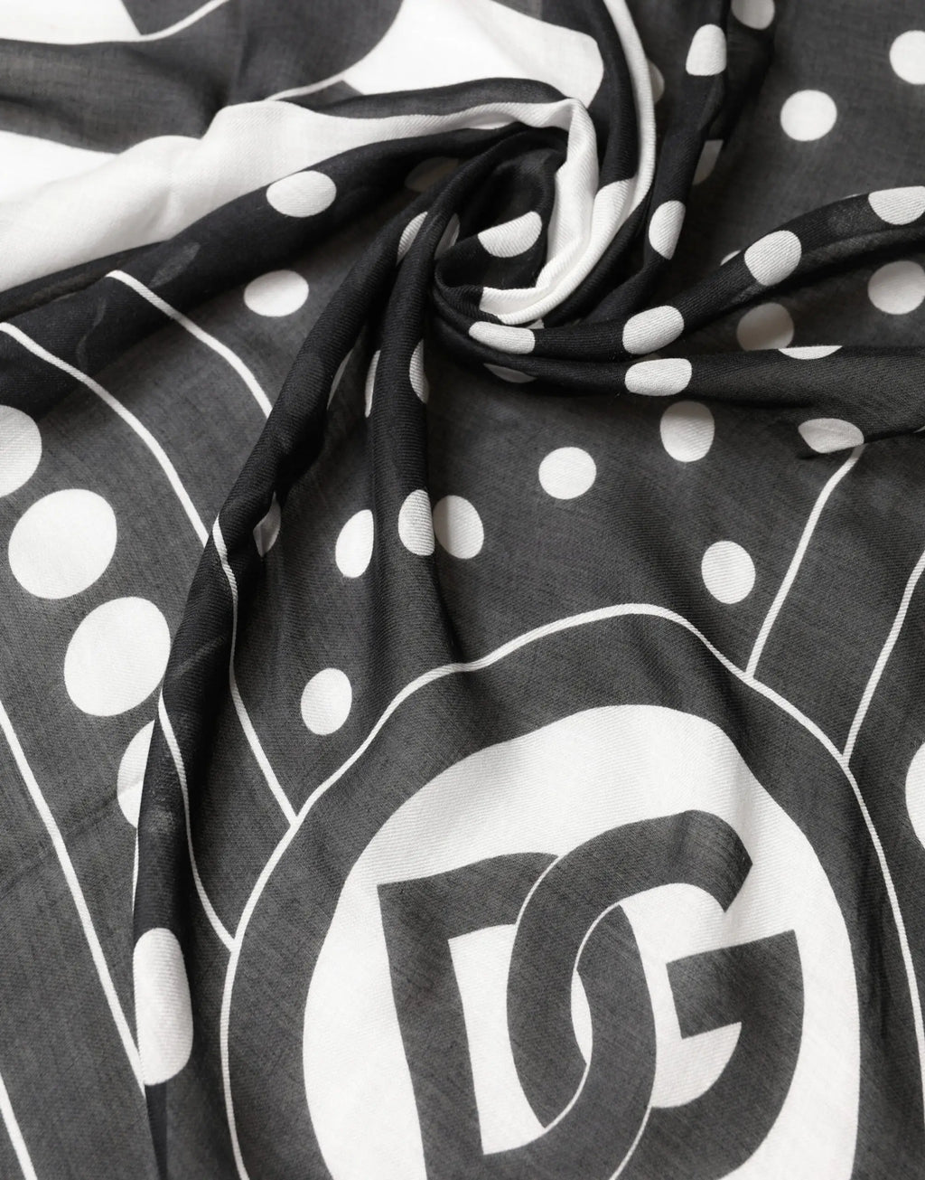 Foulard dolce & gabbana noir et blanc à pois avec logo dg central en soie 188cm x 116cm