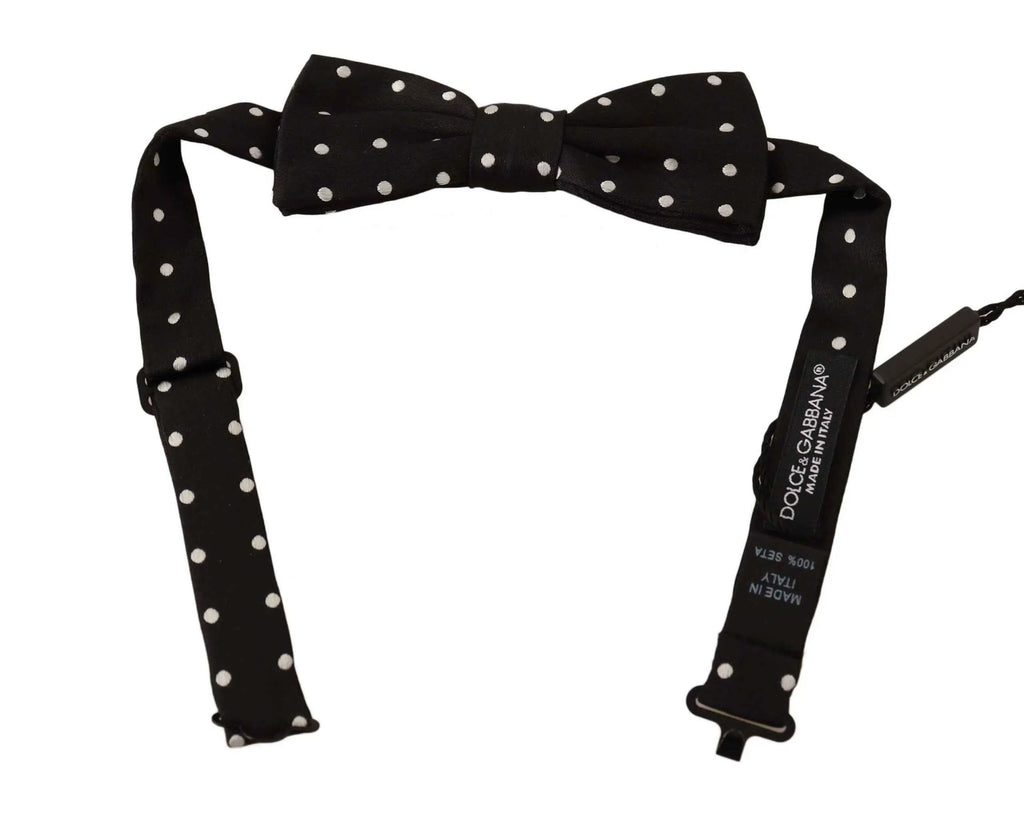 Noeud papillon dolce gabbana noir à pois blancs en soie ajustable style papillon