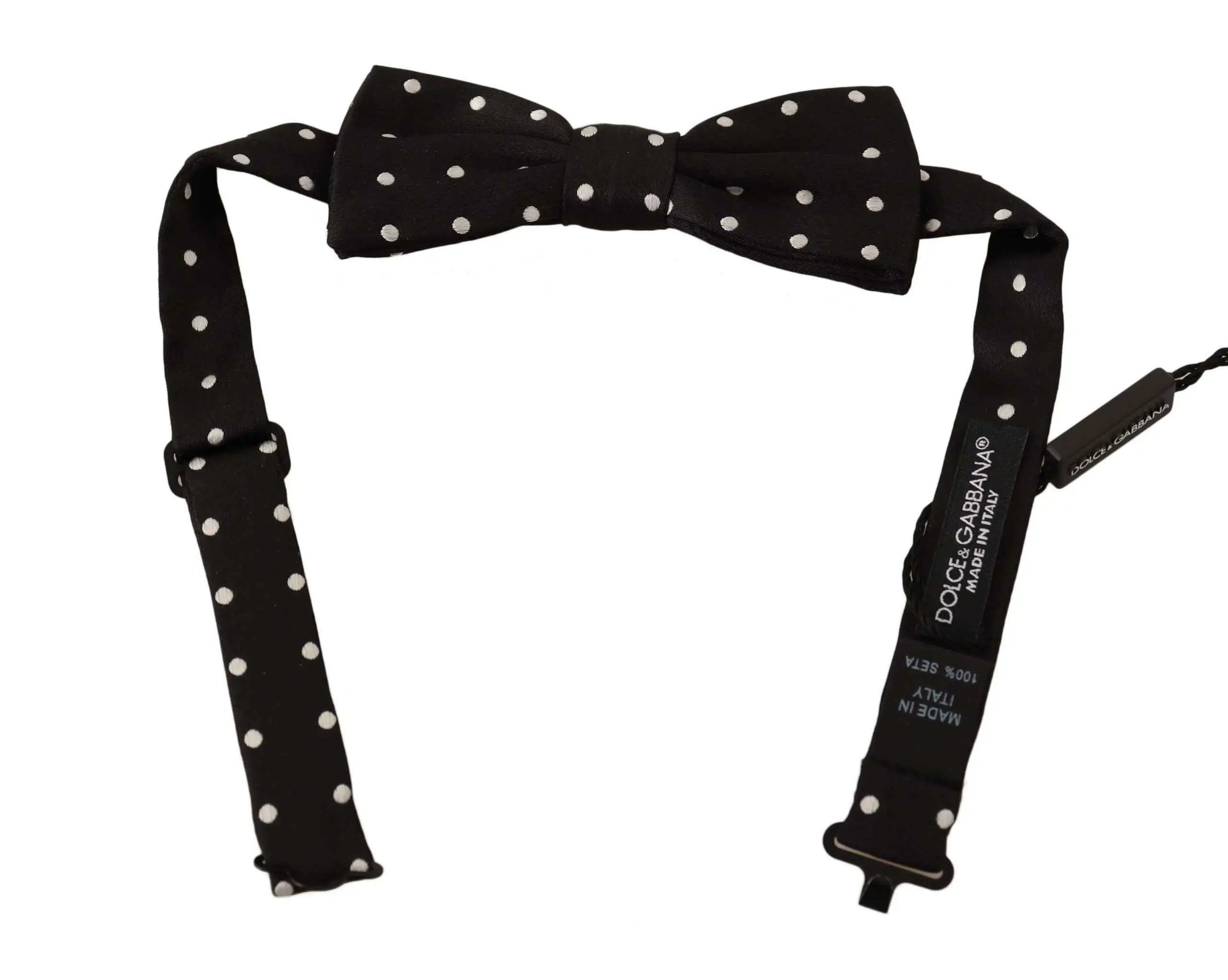 Noeud papillon dolce gabbana noir à pois blancs en soie ajustable style papillon