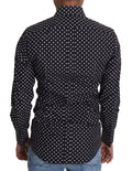 Chemise noire à manches longues dolce & gabbana à pois blancs en coton pour un style décontracté