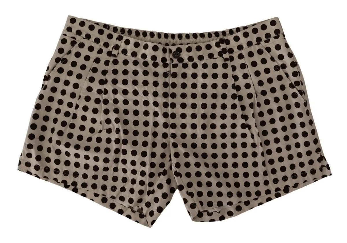 Short beige dolce & gabbana cotton linen shorts with black polka dots and button closure