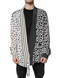 Cardigan ouvert noir et blanc à pois avec panneau rayé en soie dolce gabbana pour homme usage décontracté