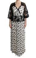 Robe longue dolce & gabbana noire et blanche à pois avec un corsage et manches en dentelle transparente