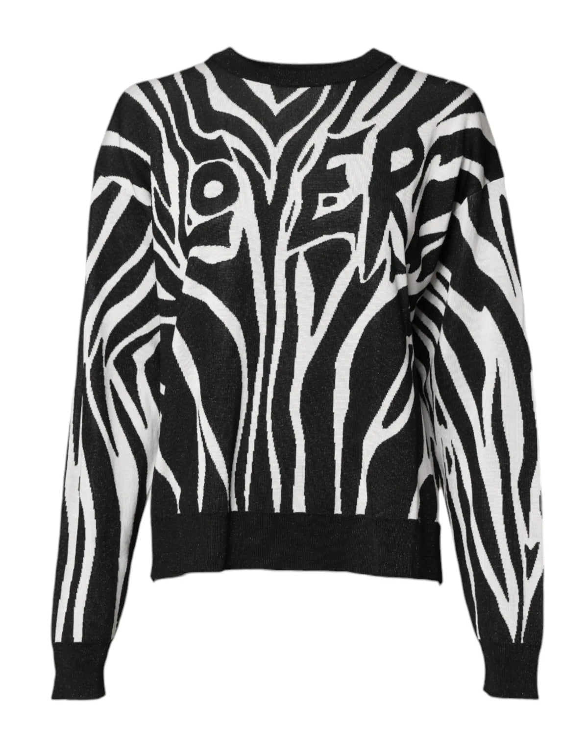 Pull femme dolce & gabbana noir et blanc en tricot rayé zèbre avec lettrage lover intégré au motif