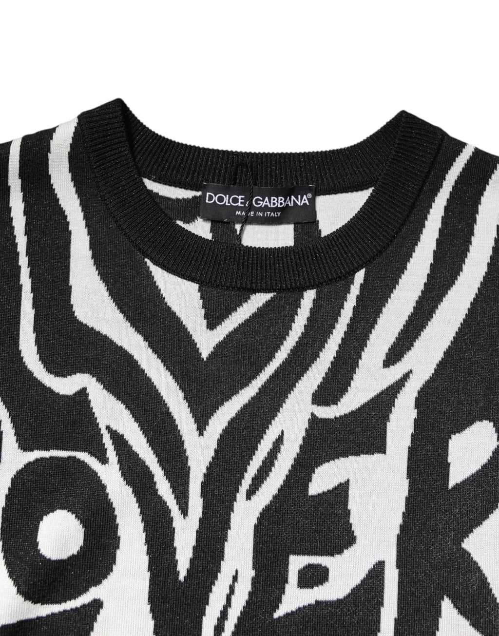 Pull femme dolce & gabbana en maille avec imprimé noir et blanc rayé zèbre