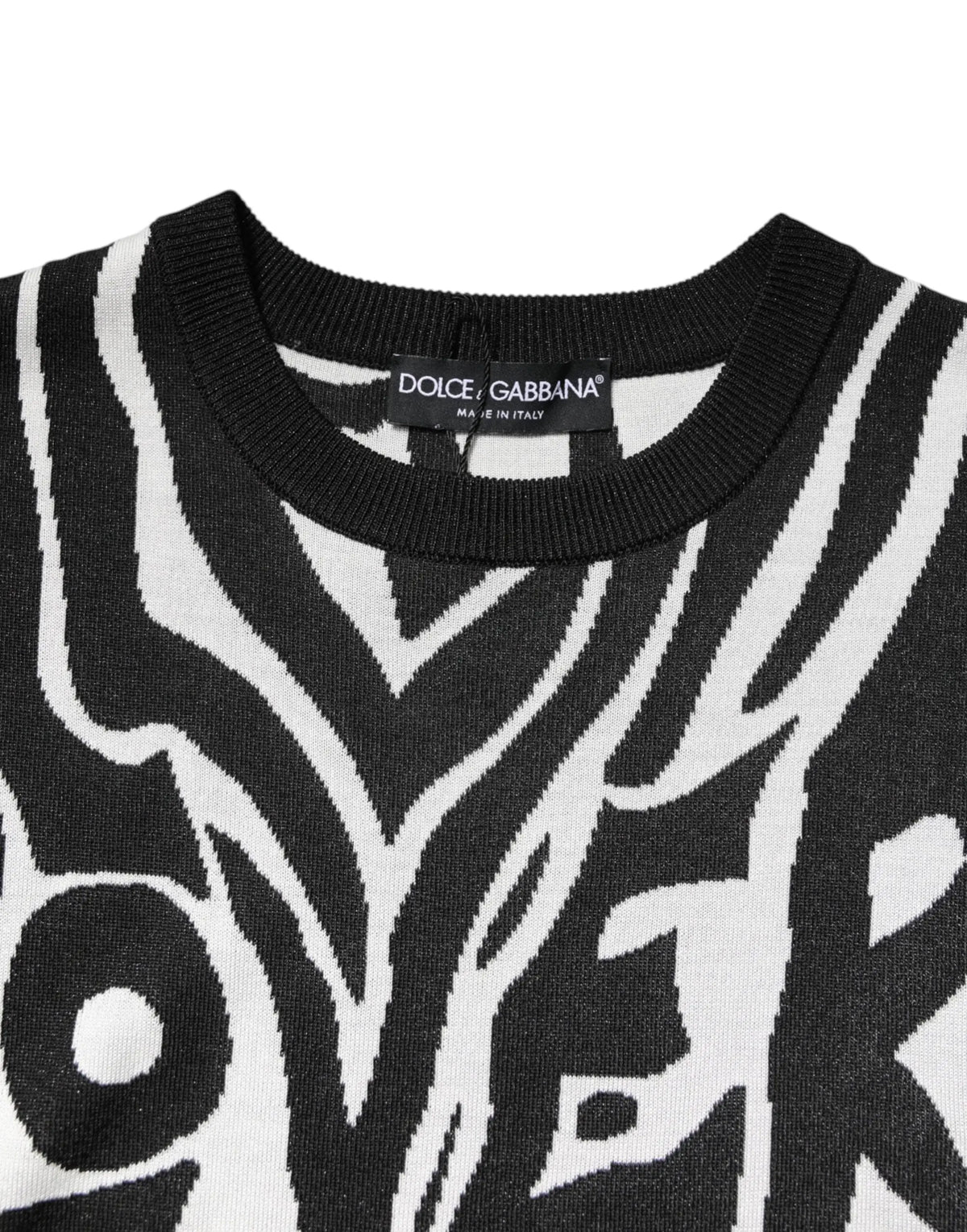 Pull femme dolce & gabbana en maille avec imprimé noir et blanc rayé zèbre