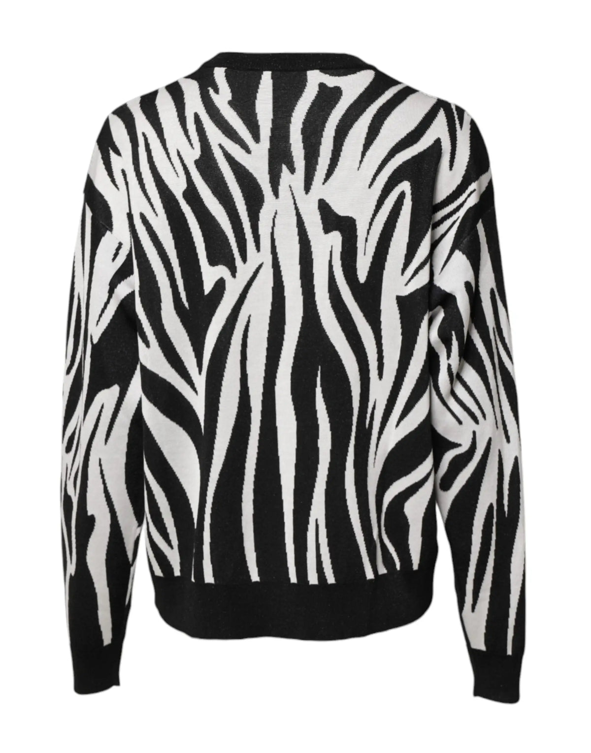 Pull noir et blanc dolce gabbana à imprimé zèbre en maille avec poignets et ourlet côtelés pour femme