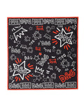 Foulard dolce & gabbana en coton noir avec motifs graffiti blancs et rouges étoiles montagnes et logos d&g répétés