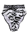 Culotte bikini taille haute dolce gabbana noire blanche à sequins avec motif zèbre et logo sur la ceinture