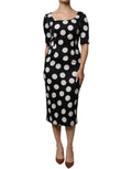 Robe midi noire et blanche à pois en soie avec manches trois-quarts dolce gabbana