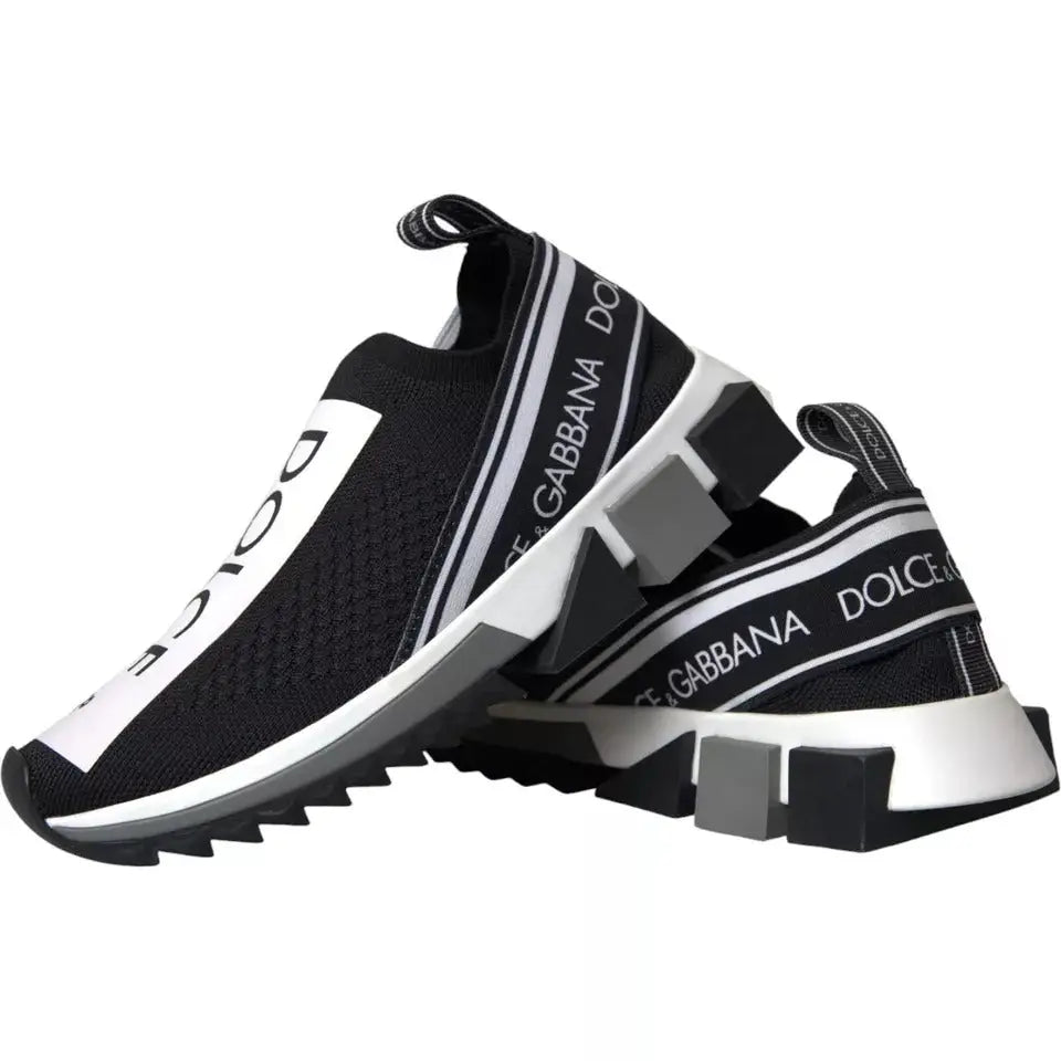 Baskets slip-on noir et blanc dolce & gabbana avec tige en mesh, bandes de marque visibles et semelles géométriques épaisses