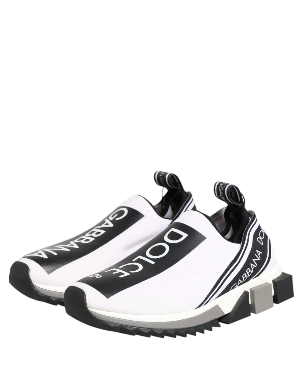 Dolce & gabbana slip-on sneakers blancs et noirs avec bandes logo audacieuses et semelle géométrique épaisse