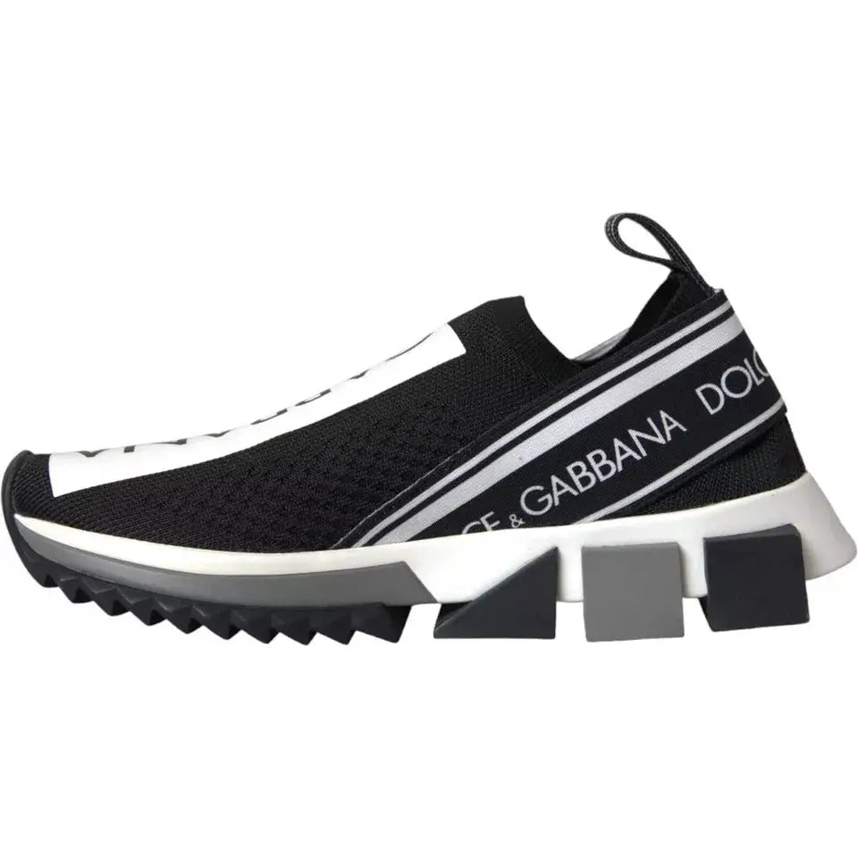 Baskets dolce & gabbana black white slip on avec dessus en mesh, branding rayé et semelle épaisse superposée