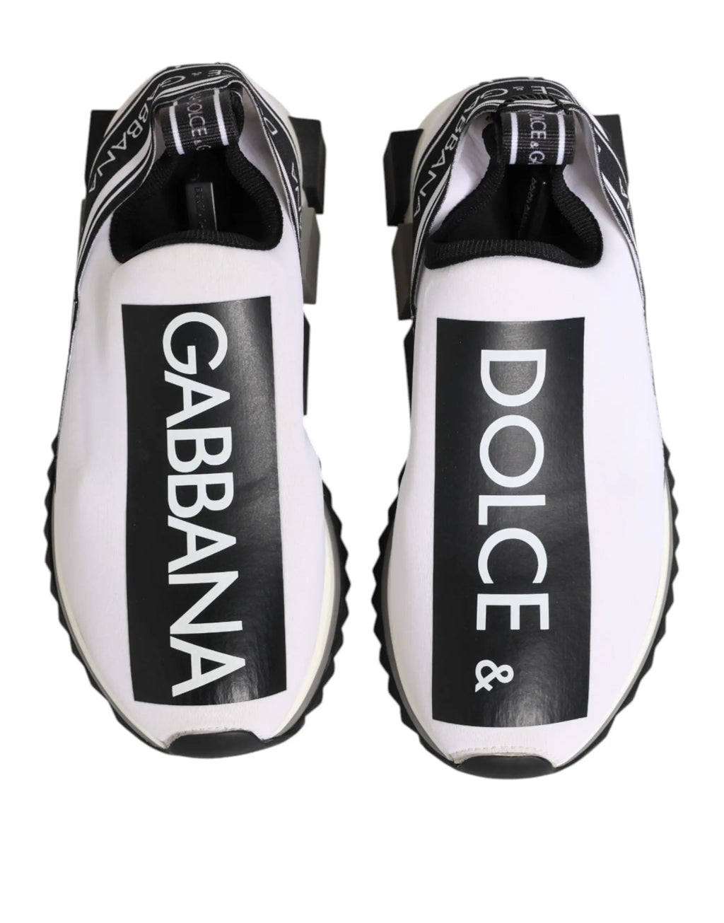 Baskets dolce & gabbana blanches et noires slip-on avec logo vertical audacieux sur les côtés