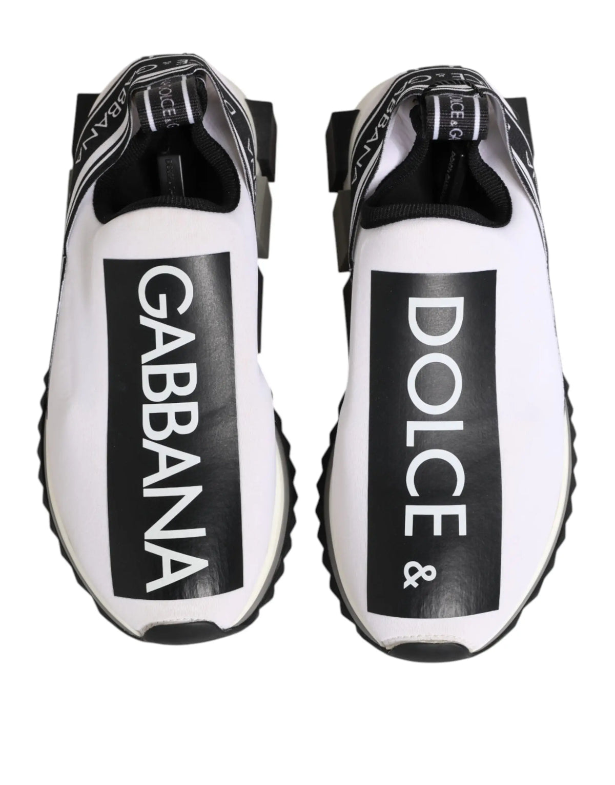 Baskets dolce & gabbana blanches et noires slip-on avec logo vertical audacieux sur les côtés