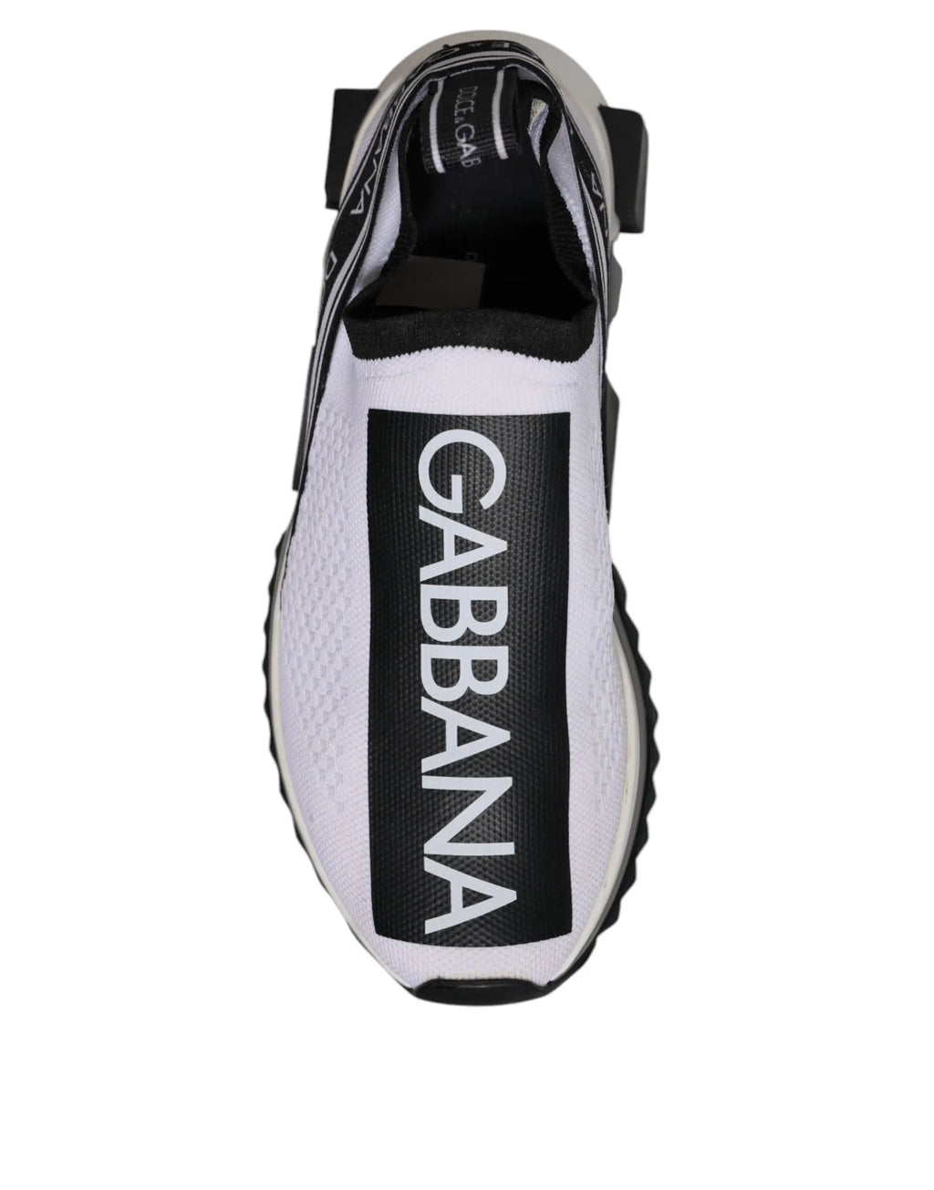 Baskets à enfiler dolce & gabbana noir et blanc avec bande logo verticale audacieuse en textile et cuir