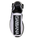 Baskets à enfiler dolce & gabbana noir et blanc avec bande logo verticale audacieuse en textile et cuir