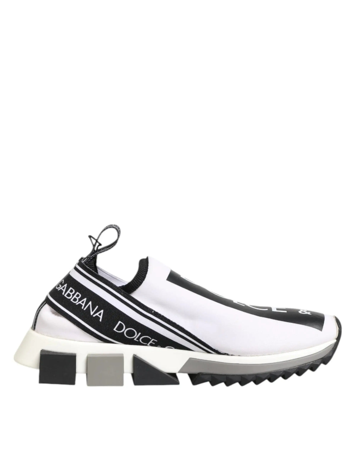 Baskets slip-on dolce & gabbana blanches avec logo noir et semelle épaisse multicolore