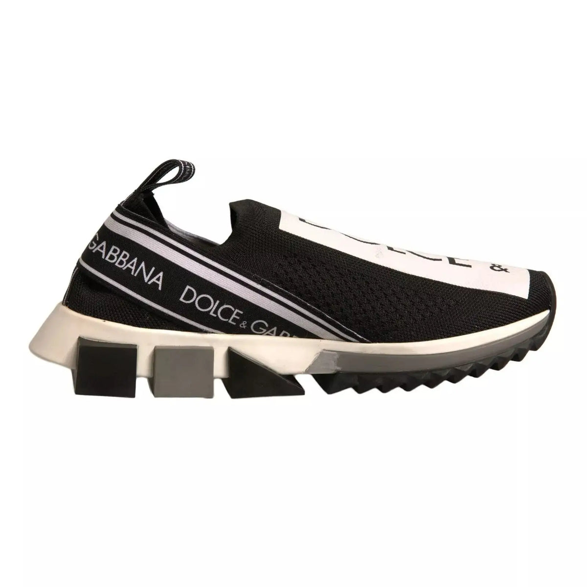 Baskets slip-on noir et blanc dolce & gabbana avec semelle géométrique épaisse et logo audacieux sur le côté