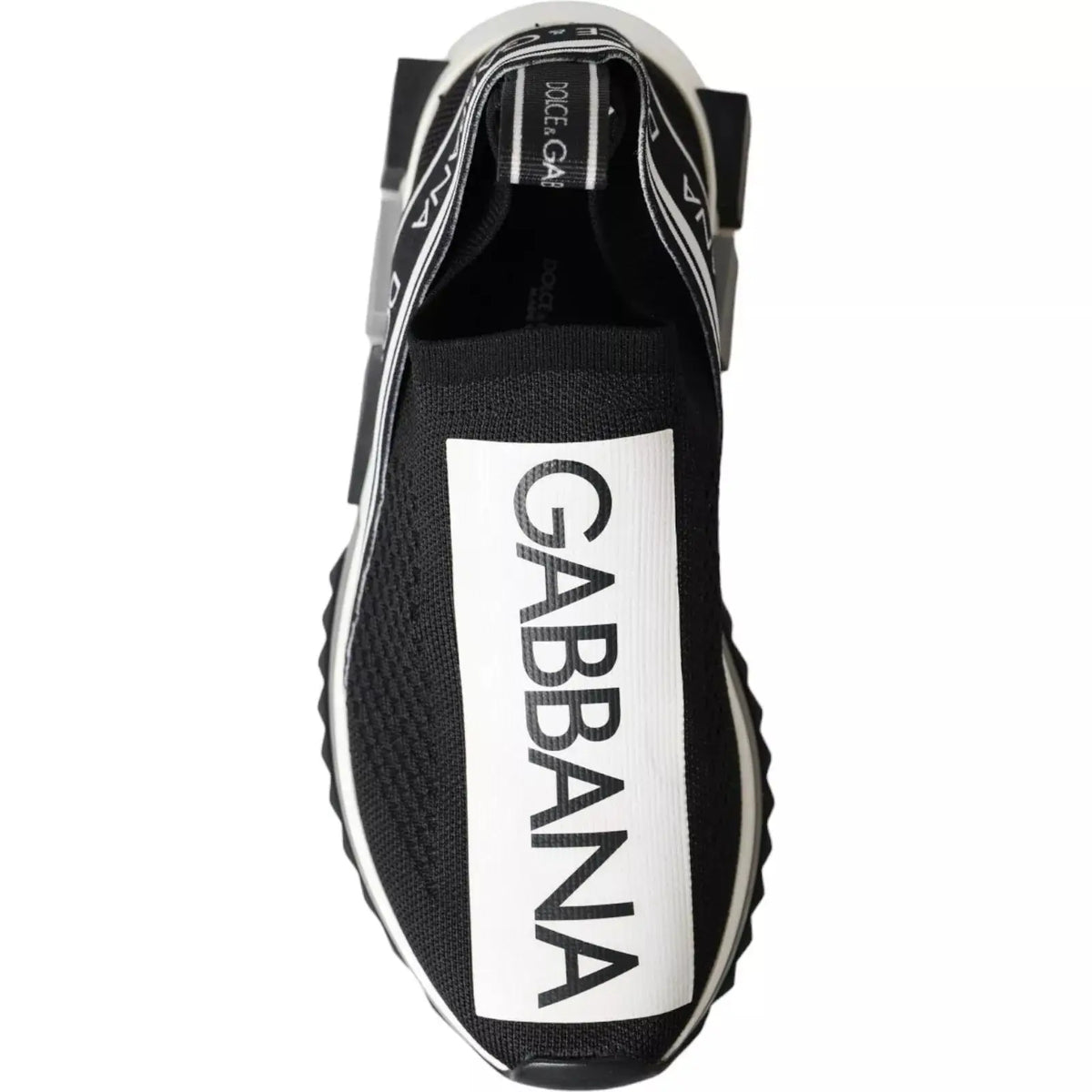 Baskets noires dolce & gabbana en maille avec bande logo blanc gabbana et accents gris au talon