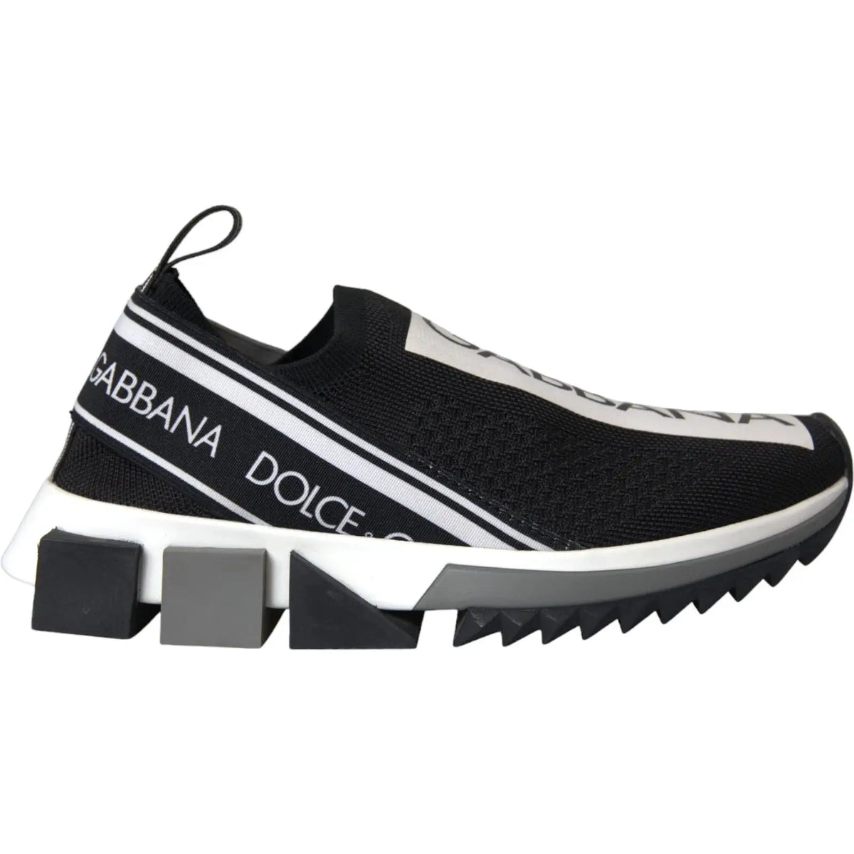 Baskets dolce & gabbana noire à enfiler en maille avec rayures blanches et semelle en caoutchouc chunky multicolore