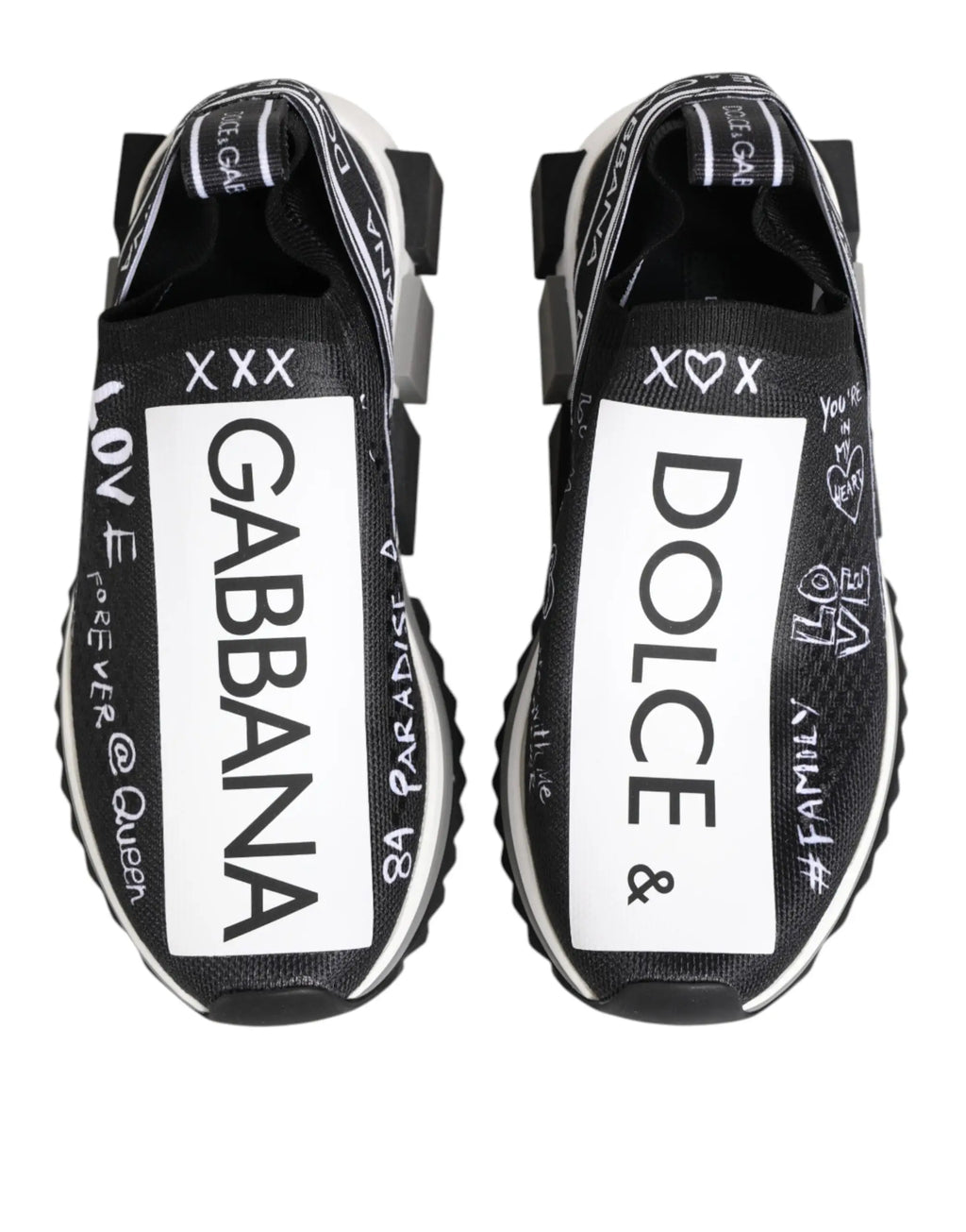 Baskets dolce & gabbana sorrento noires et blanches à enfiler avec lettres audacieuses et motifs graphiques