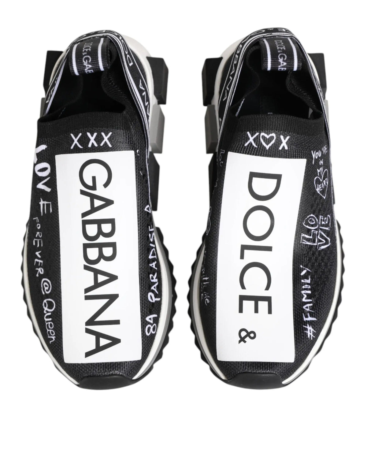 Baskets dolce & gabbana sorrento noires et blanches à enfiler avec lettres audacieuses et motifs graphiques
