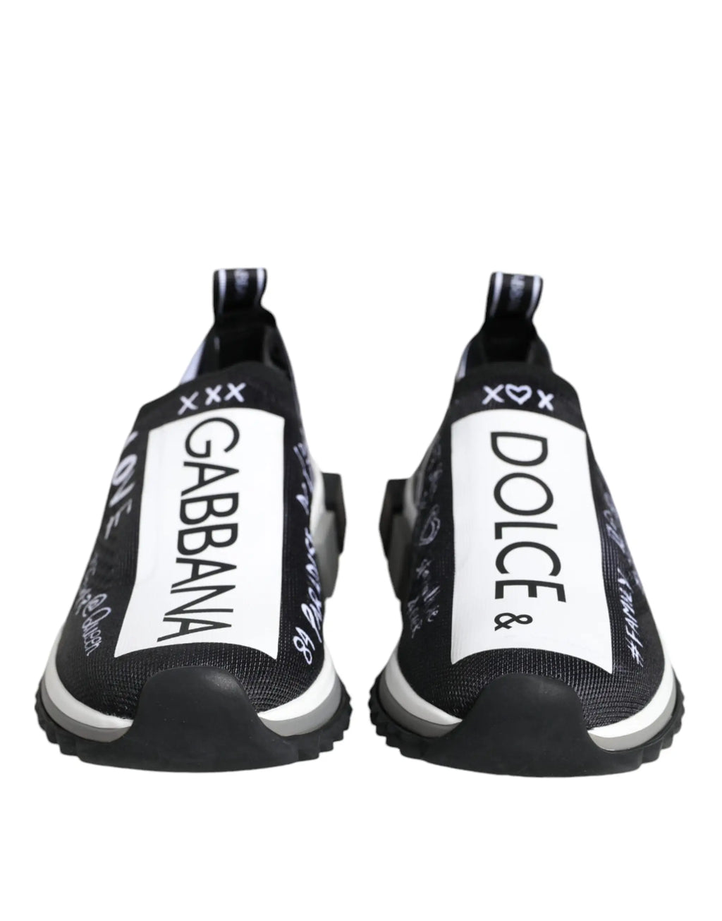 Baskets basses dolce & gabbana sorrento noires et blanches à enfiler avec logo audacieux et dessus en mesh texturé