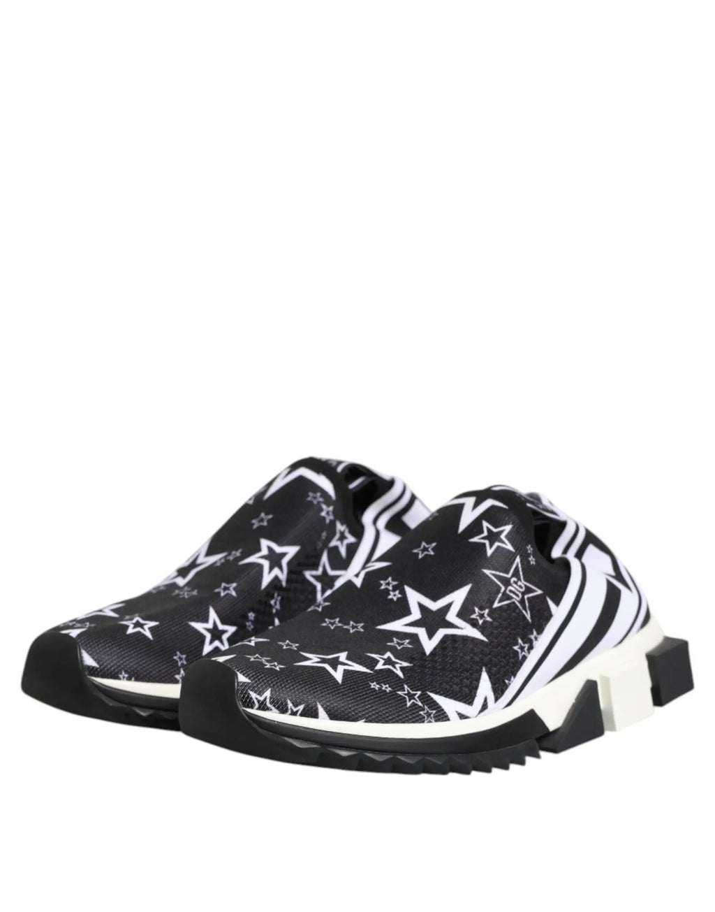 Dolce & gabbana sneakers basses sorrento noires et blanches à enfiler avec motif étoiles dessus texturé et semelle épaisse